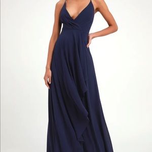 Lulu’s Navy Blue Backless Maxi Dress - Perfect for Bridesmaids